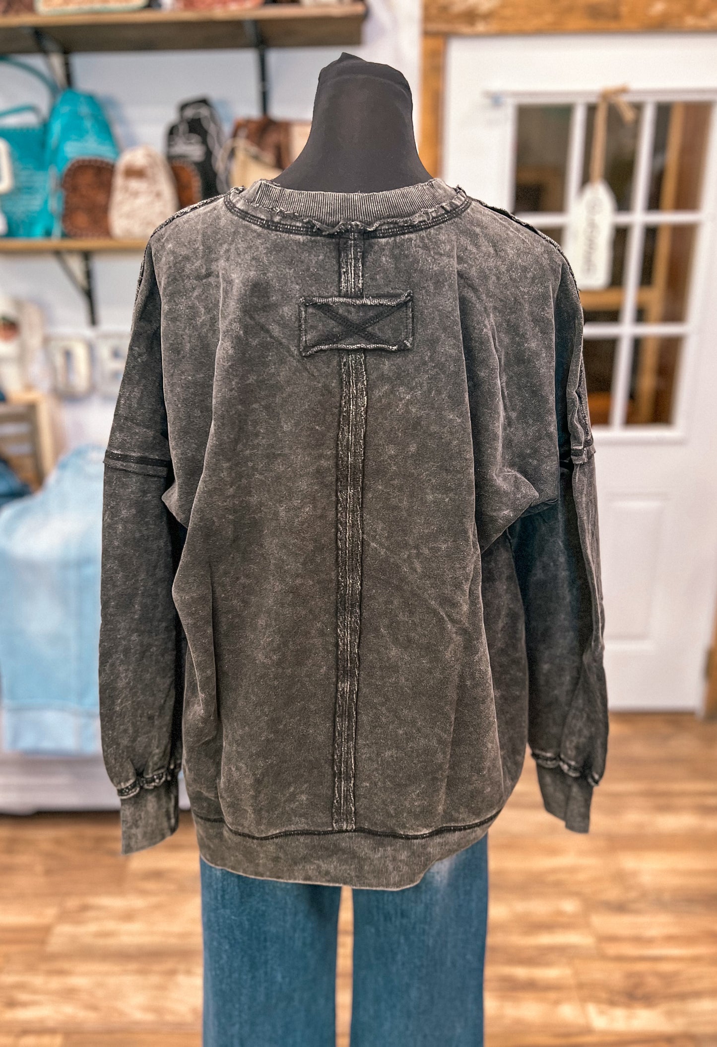 The Jessa Oversized Front Pocket Pullover *Ash Black