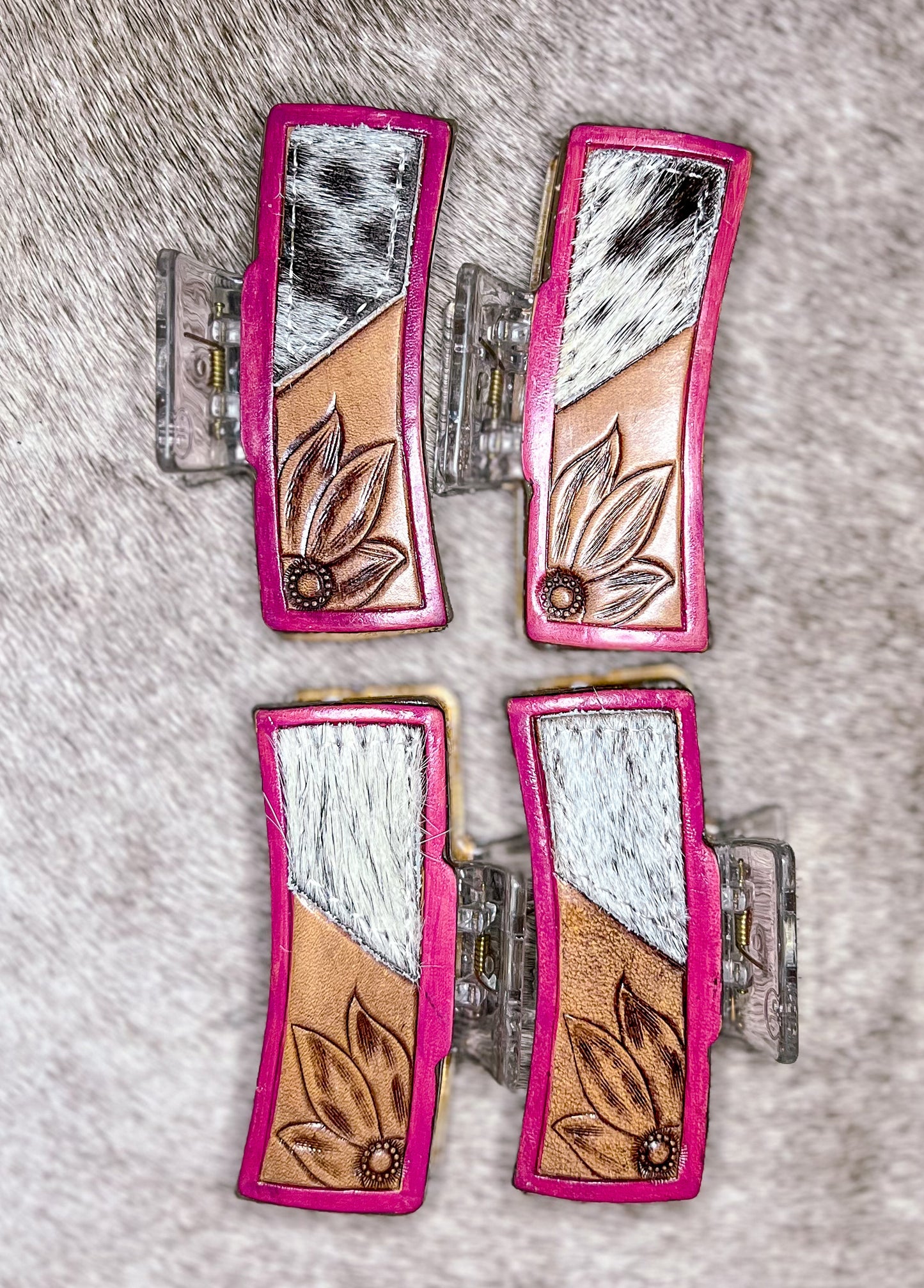 Sunflower & Cowhide Tooled Leather Claw Clip