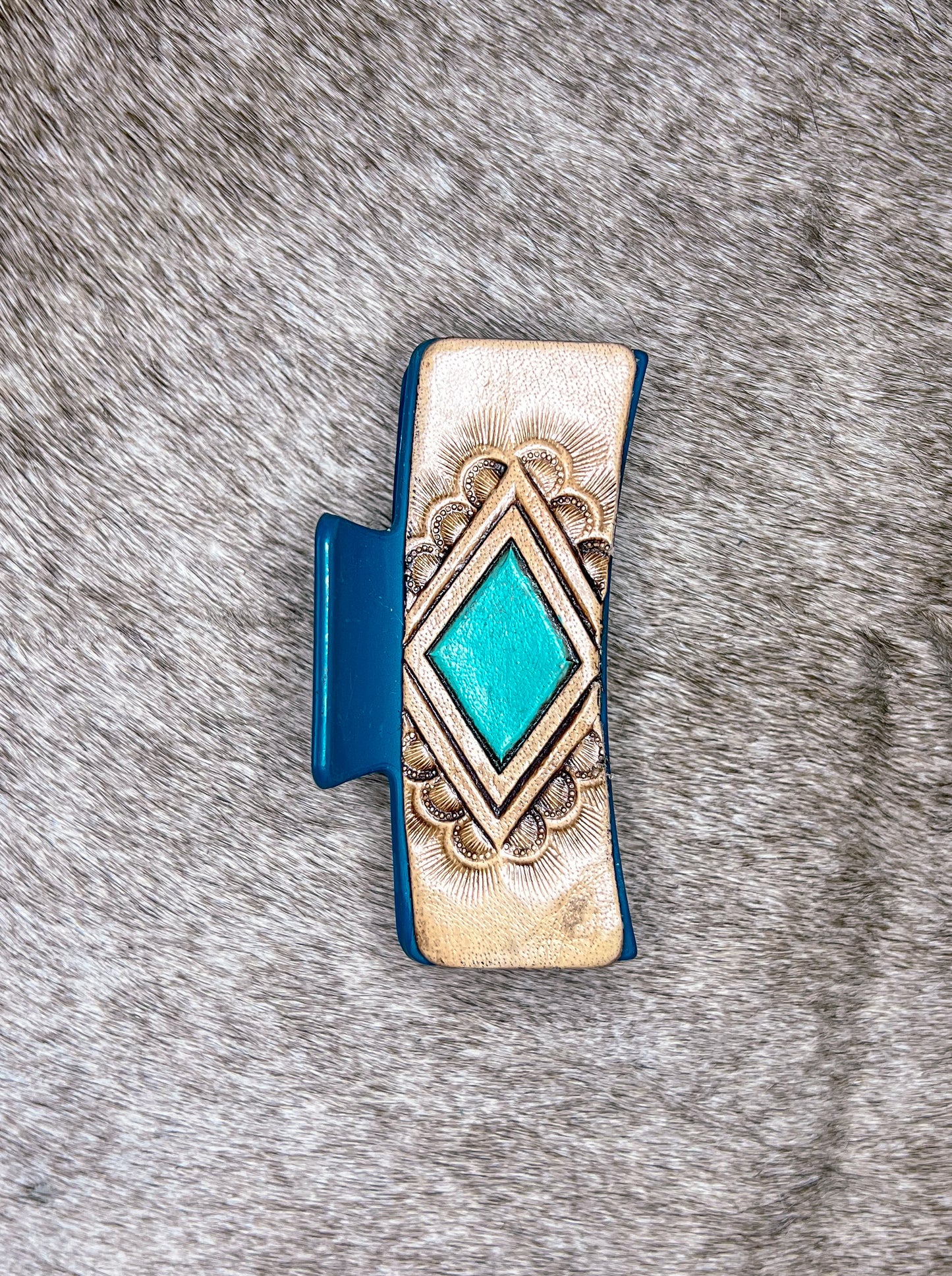 Diamond Tooled Leather Claw Clip