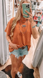 Ribbed Oversized Front Pocket Top- Rust