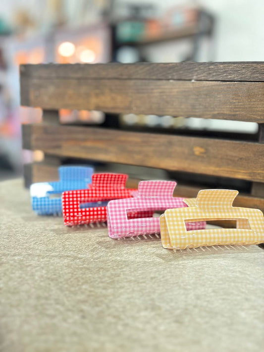 Pastel Gingham Square Claw Clips