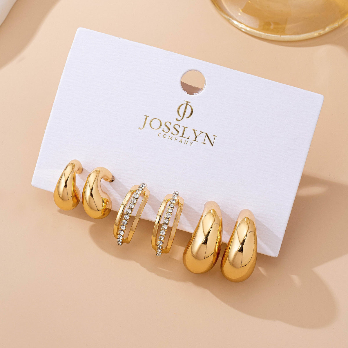 Chunky Hoop Rhinestone Trio Earring Set