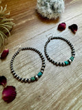 Large Sterling Silver Pearl Hoops With Turquoise