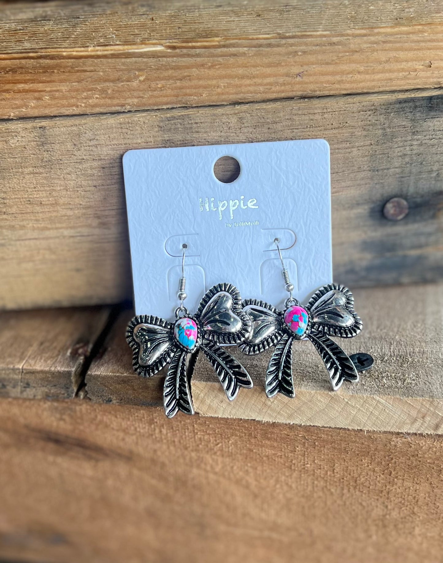 Semi Stone Bow Earrings
