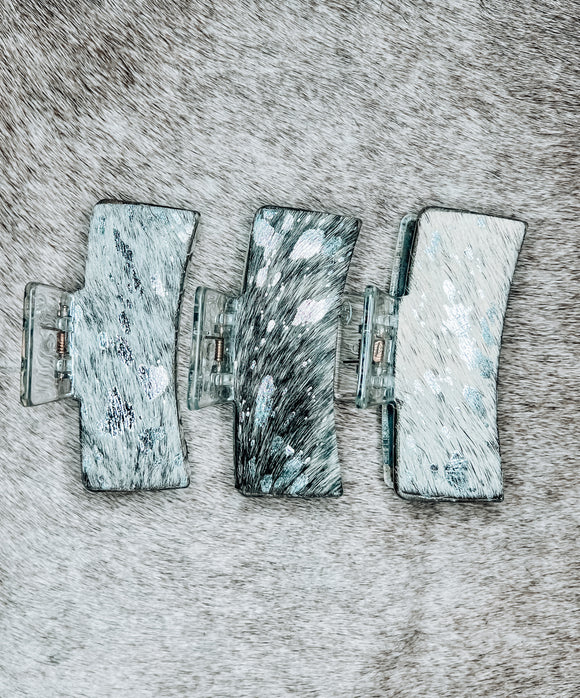 Silver Acid Wash Cowhide Claw Clip