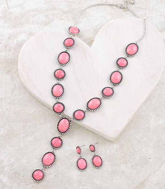 Pink Stone Lariat Necklace