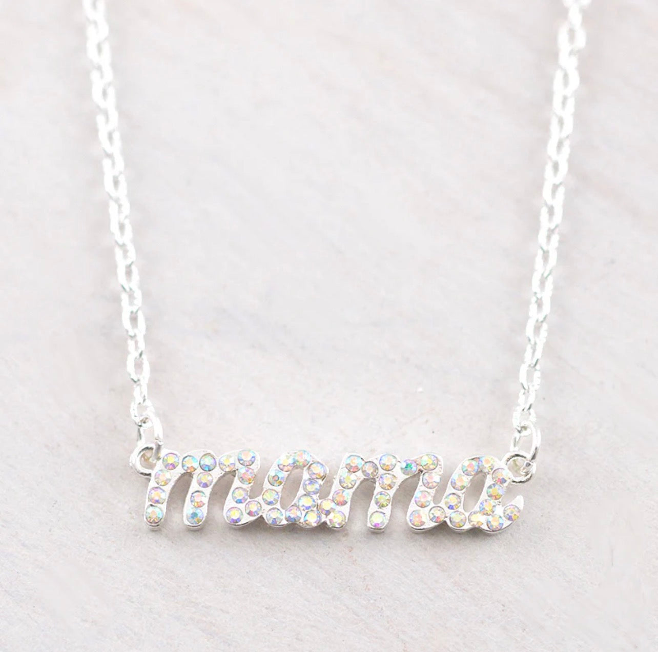 Mama Rhinestone Bar Necklace