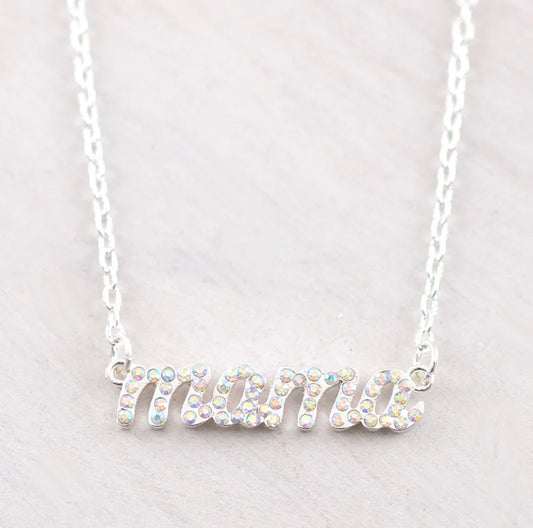 Mama Rhinestone Bar Necklace