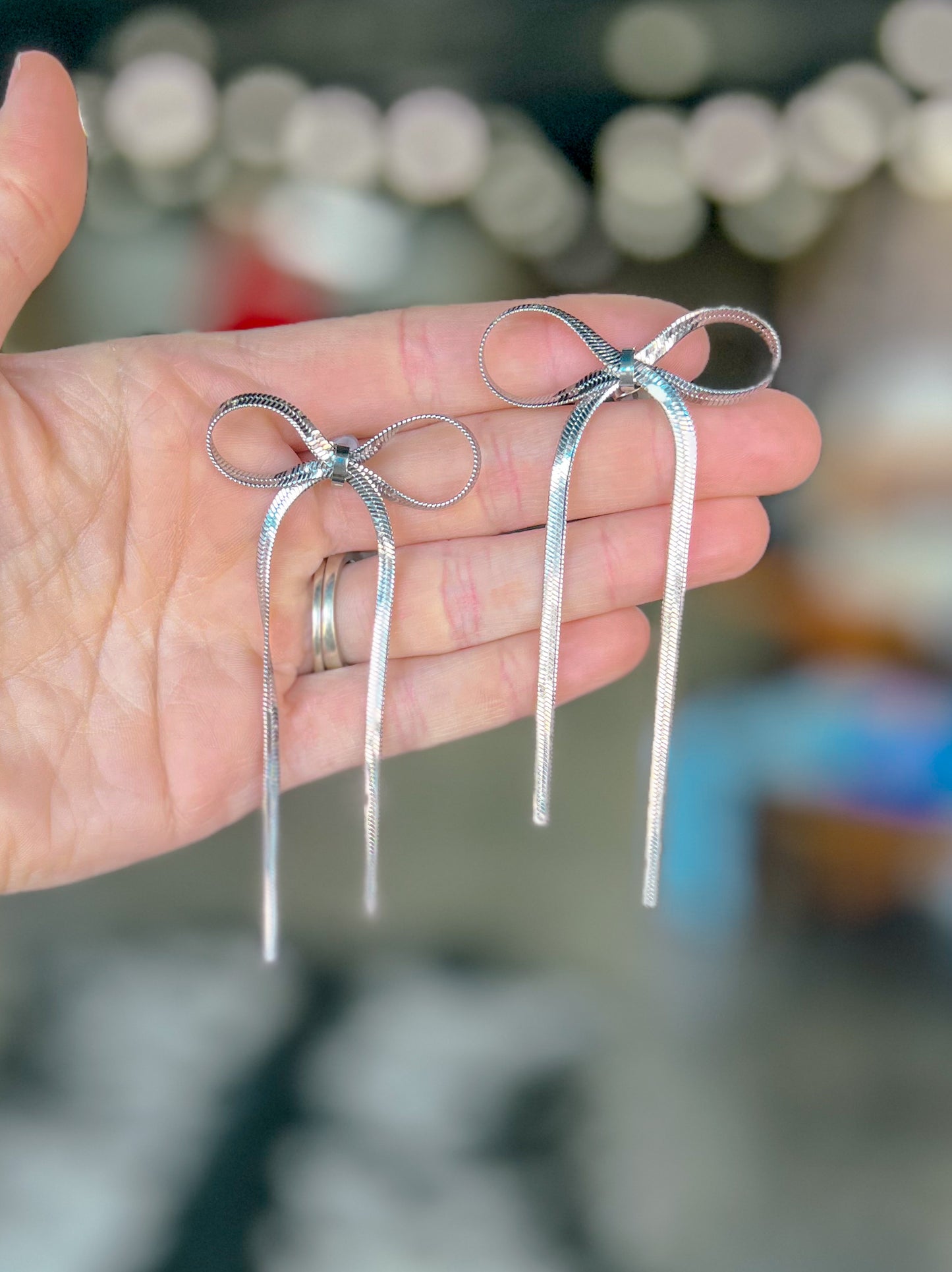 Herringbone Silver Bow Earrings