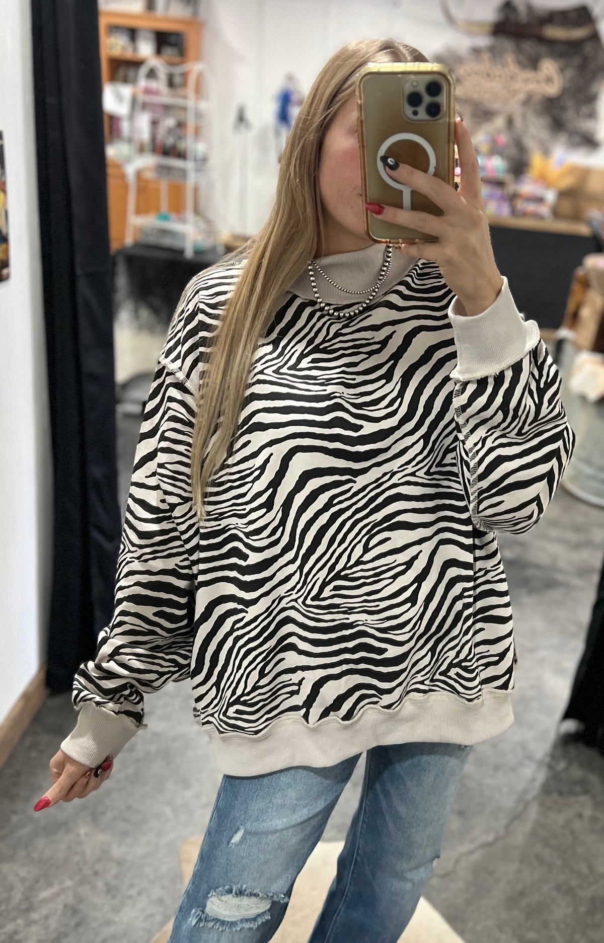 Zebra Mock Neck Sweatshirt