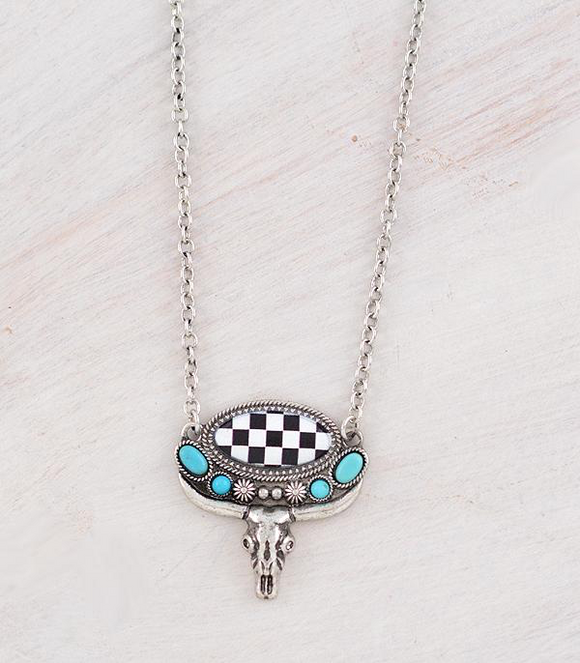 Checkered Cowskull Necklace