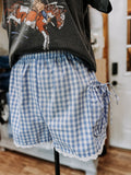 Gingham Lace Lined Bow Tie Shorts *Baby Blue