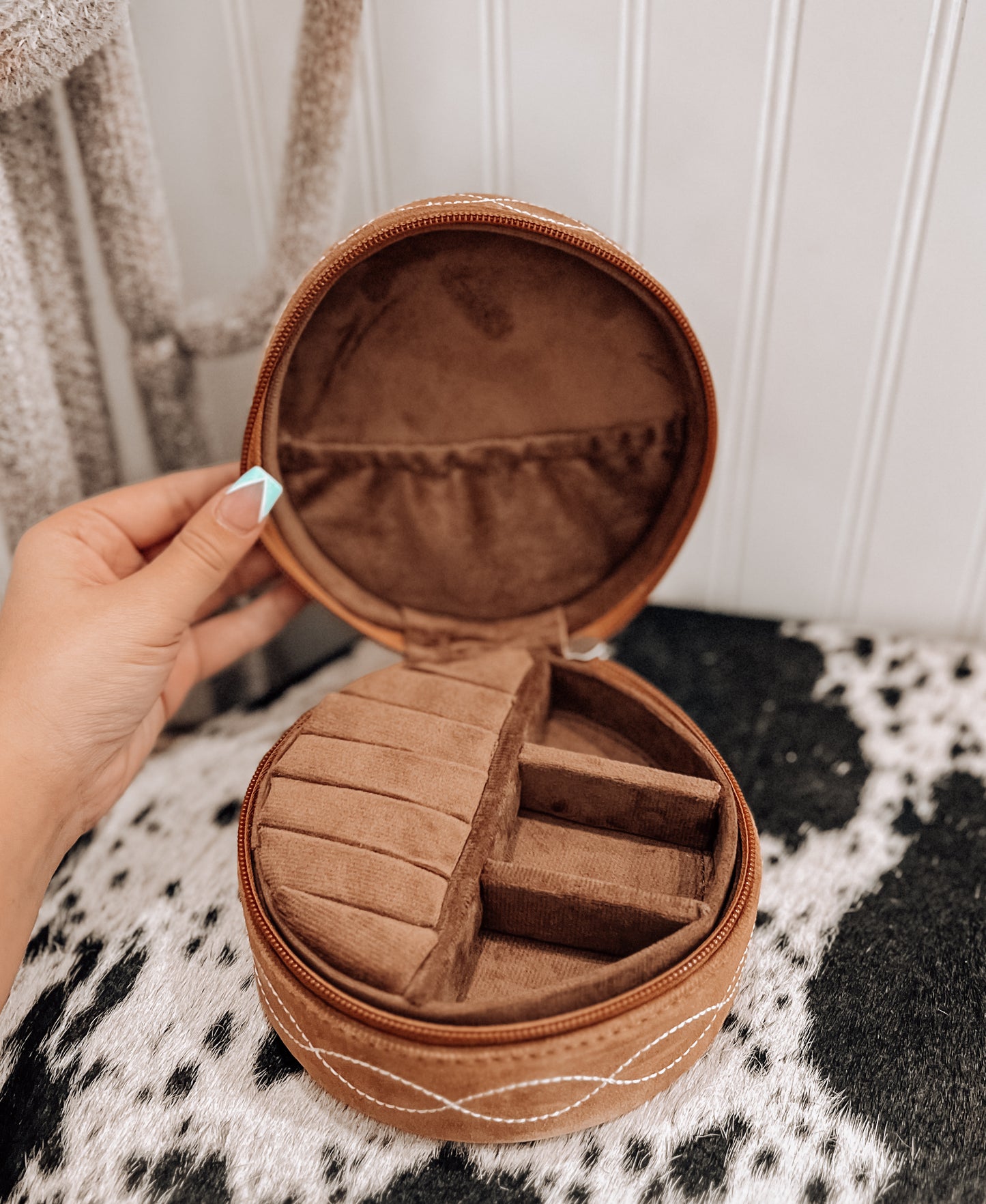 Tan Boot Stitch Jewelry Box