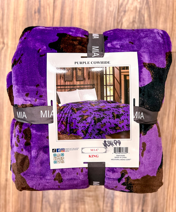 Purple Cowhide King Throw Blanket