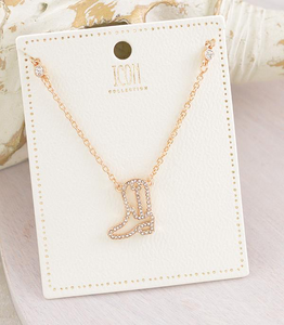 Rhinestone Gold Cowboy Boot Necklace