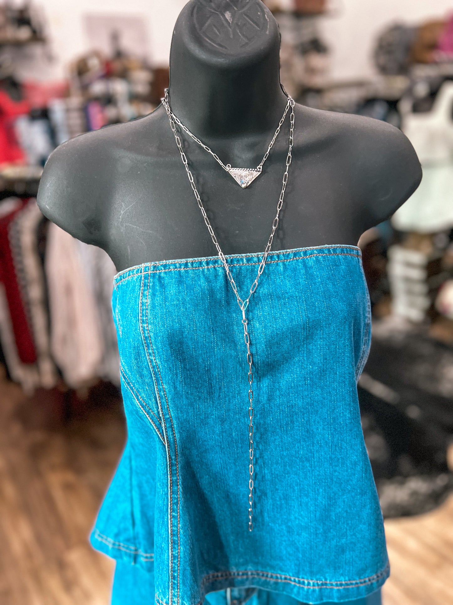 Silver Plated Lariat Chain Necklace
