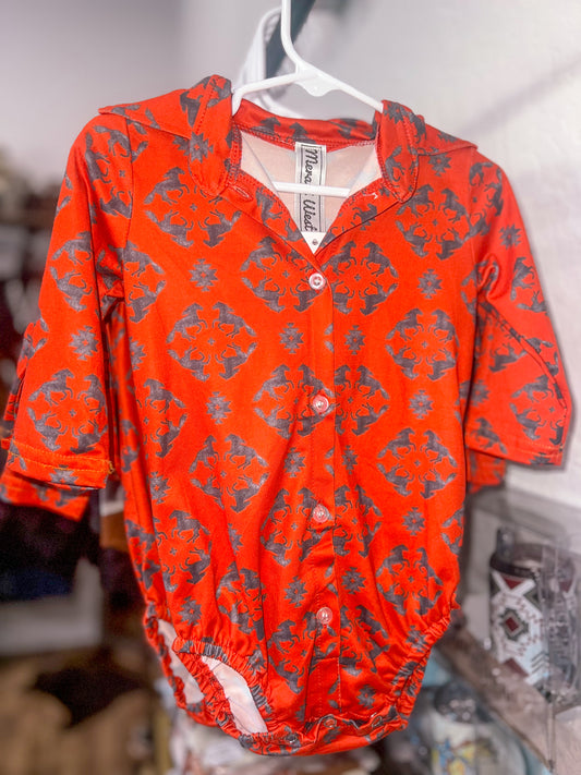 Rust Aztec Collared Onsie