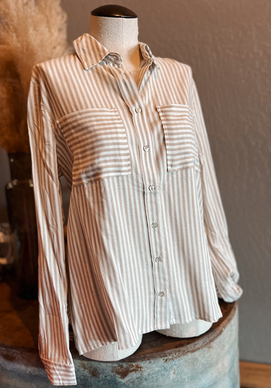 Eliana Stripe Button Up *Taupe