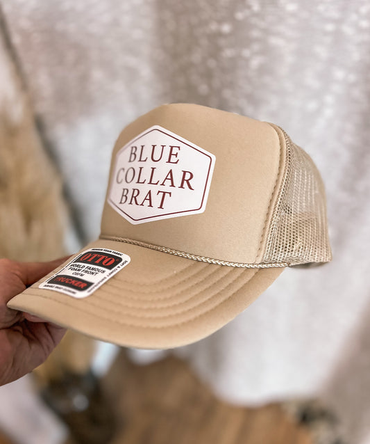 Blue Collar Brat Trucker Hat- Tan