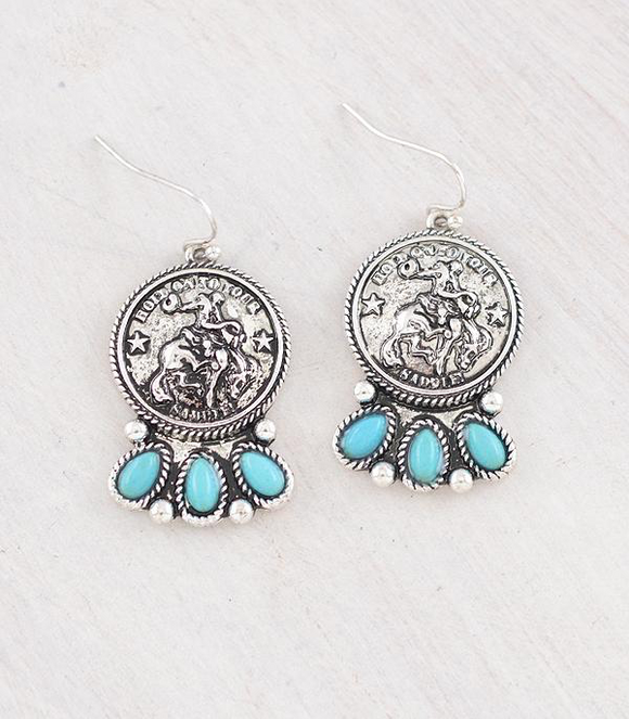 Cowboy Coin Turquoise Earrings