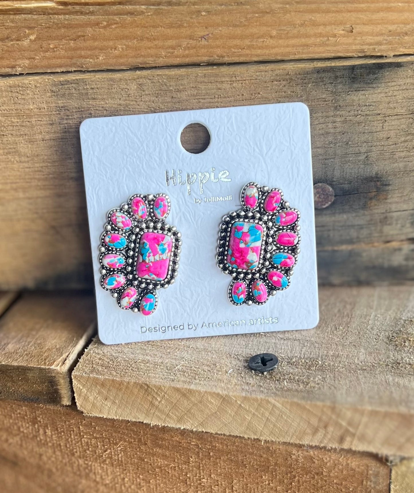 Semi Stone Cluster Earrings