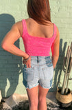 2 Way Neckline Ribbed Crop Tank *Fuchsia