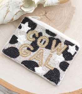 Cow Gal Beaded Coin Purse Pouch