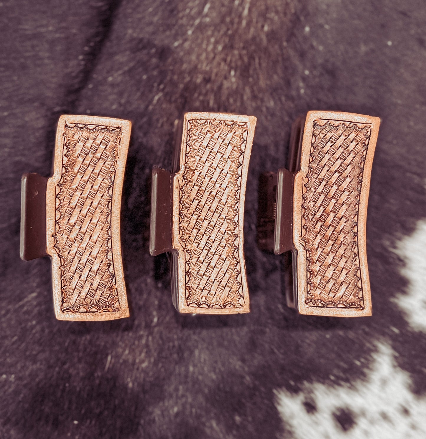 Weaved Tooled Leather Claw Clip