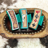 Card Suits Tooled Leather Claw Clip