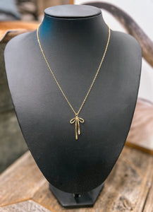 Gold Drop Bow Necklace