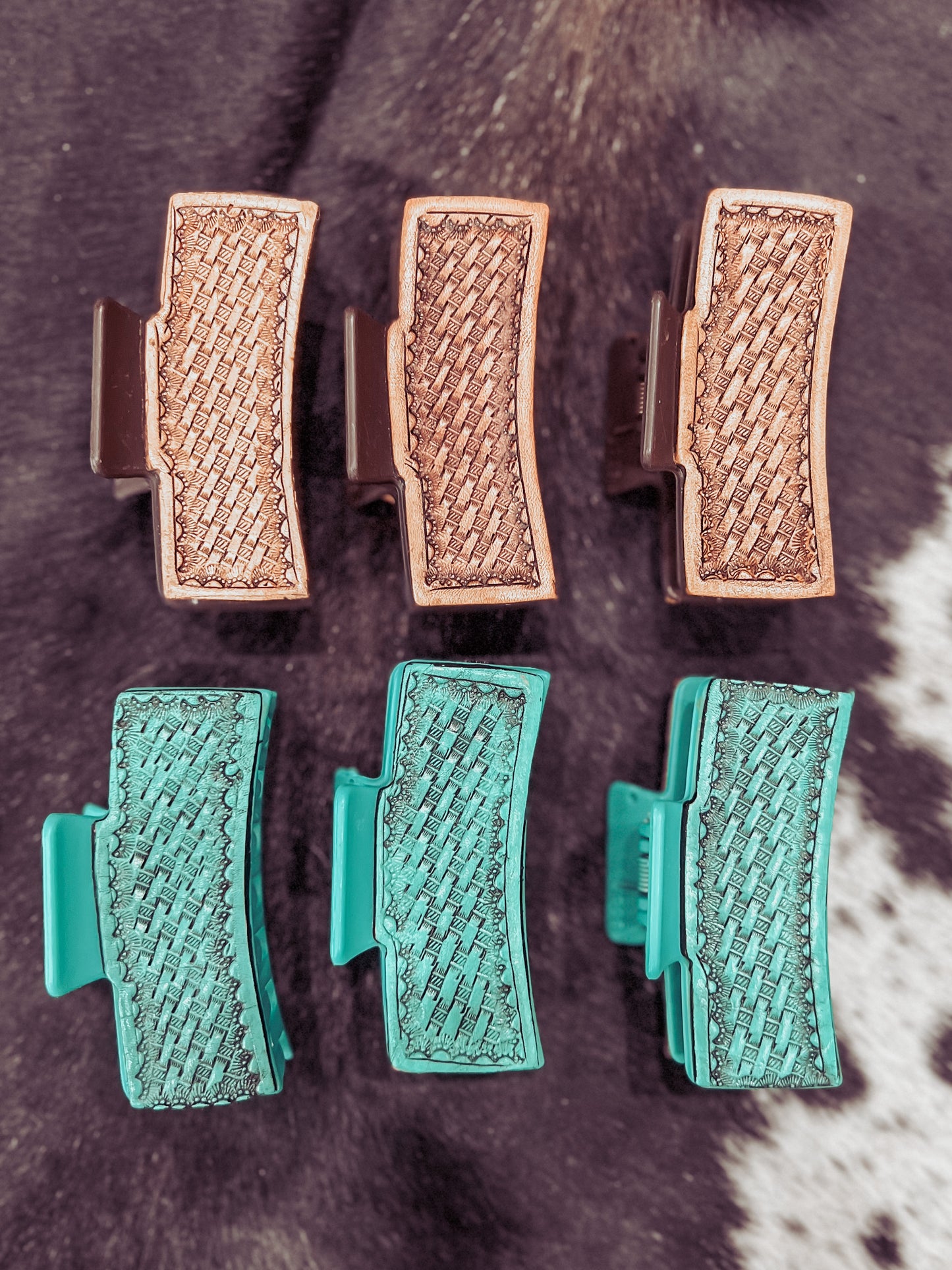 Weaved Tooled Leather Claw Clip