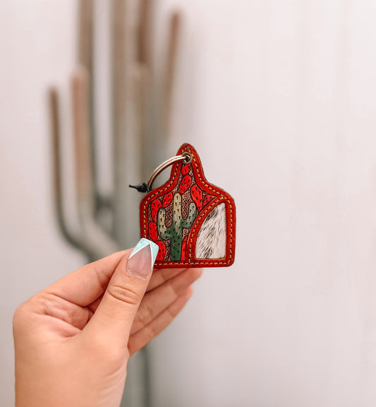 Saguaro Mountain Hand-tooled Leather Key Fob