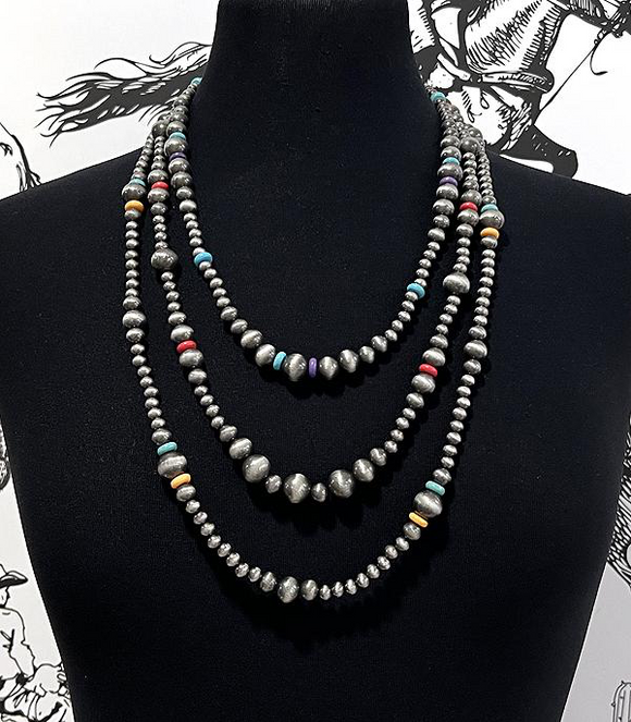Multi Navajo Pearl Bead Layered Necklace