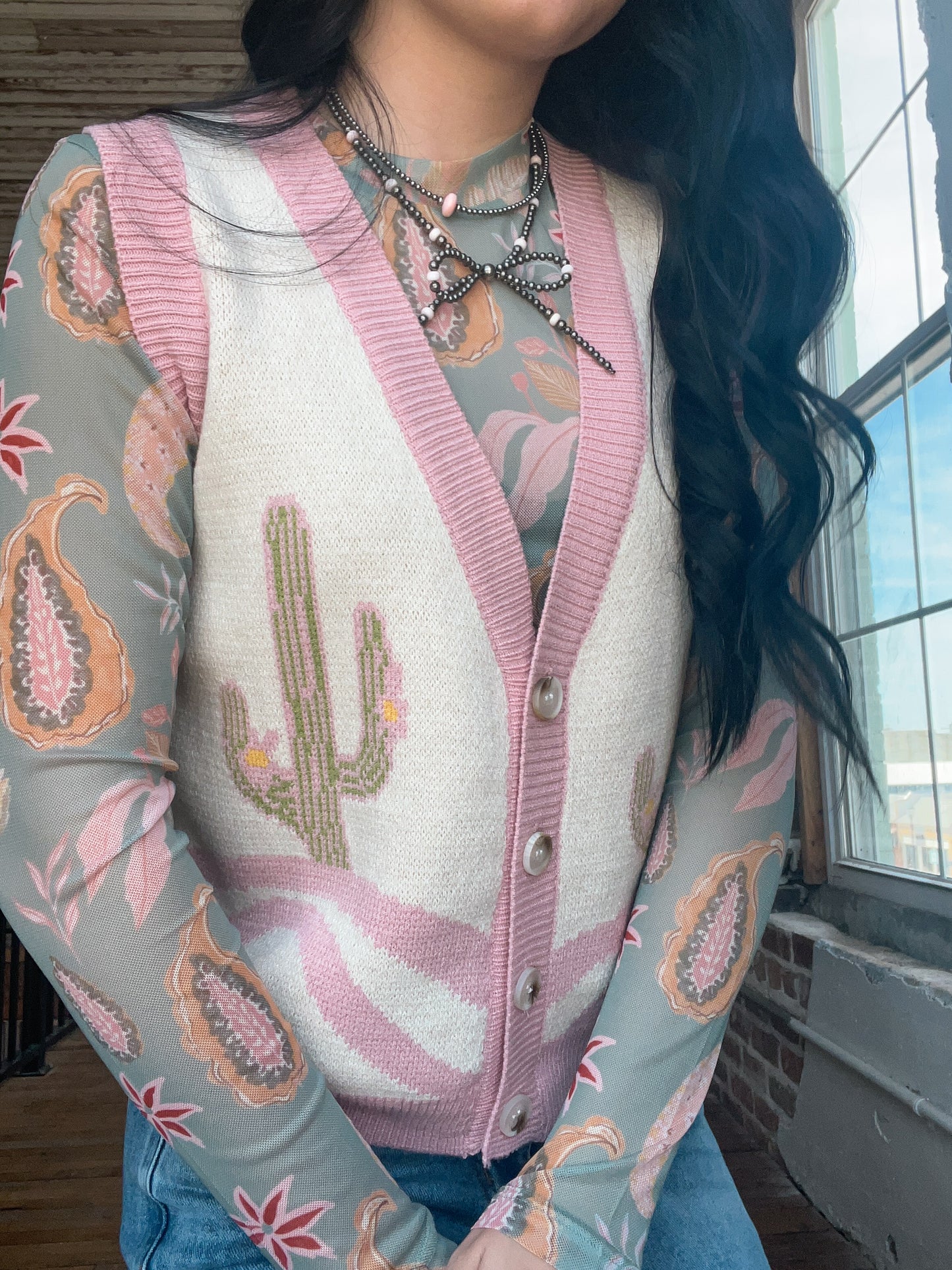 Sage Paisley Mesh Top