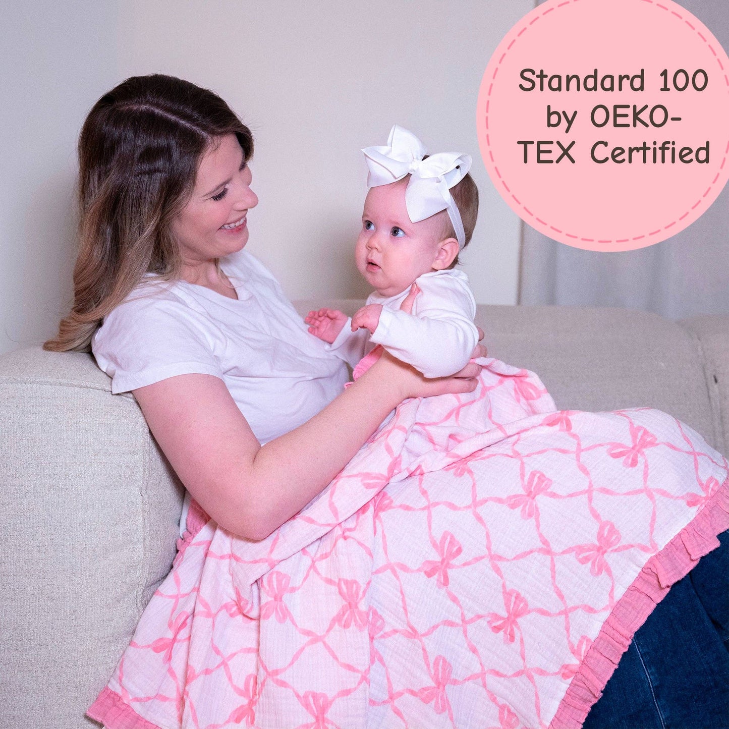 Beautiful Bows Muslin Quilt Baby & Kids Ruffle Blanket