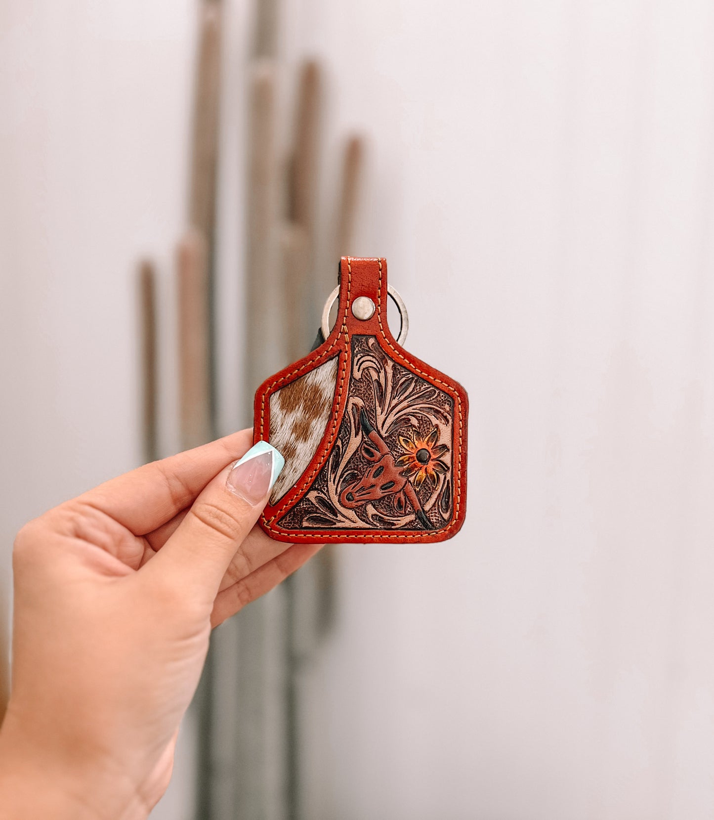 Steerhead Pass Hand-tooled Leather Key Fob