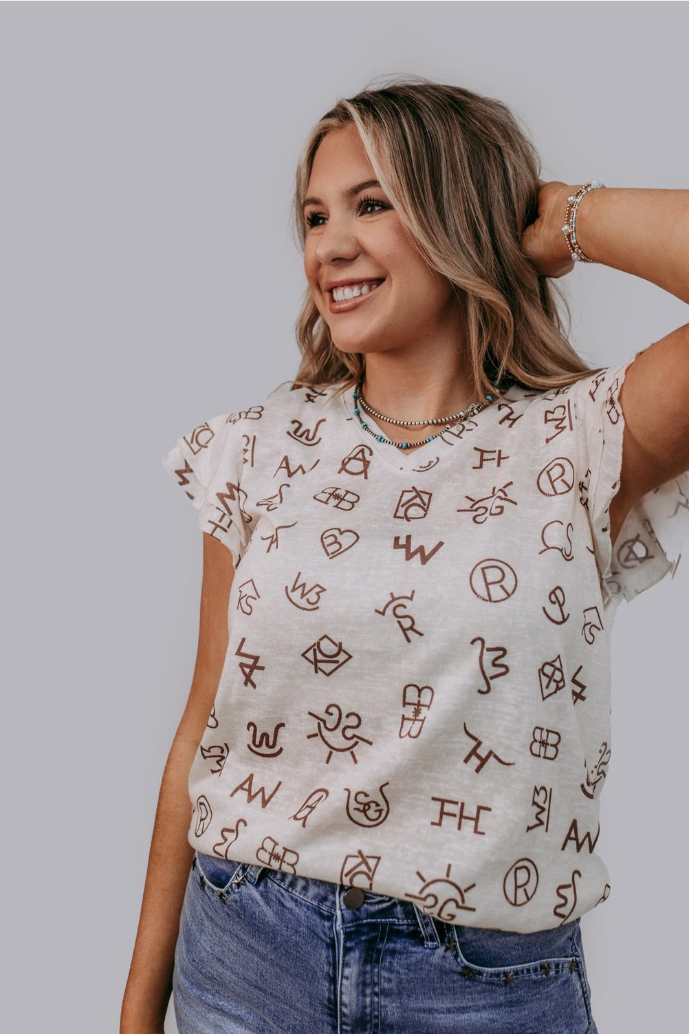 Branded Ruffle Sleeve Blouse
