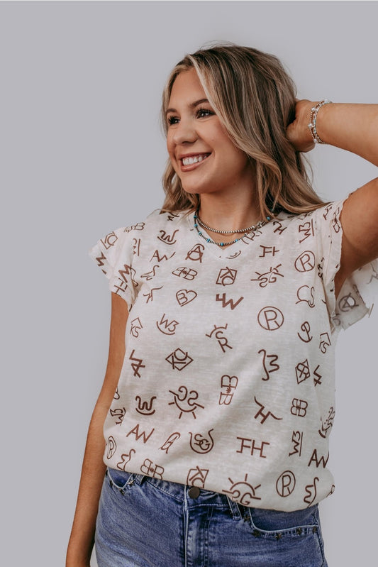 Branded Ruffle Sleeve Blouse