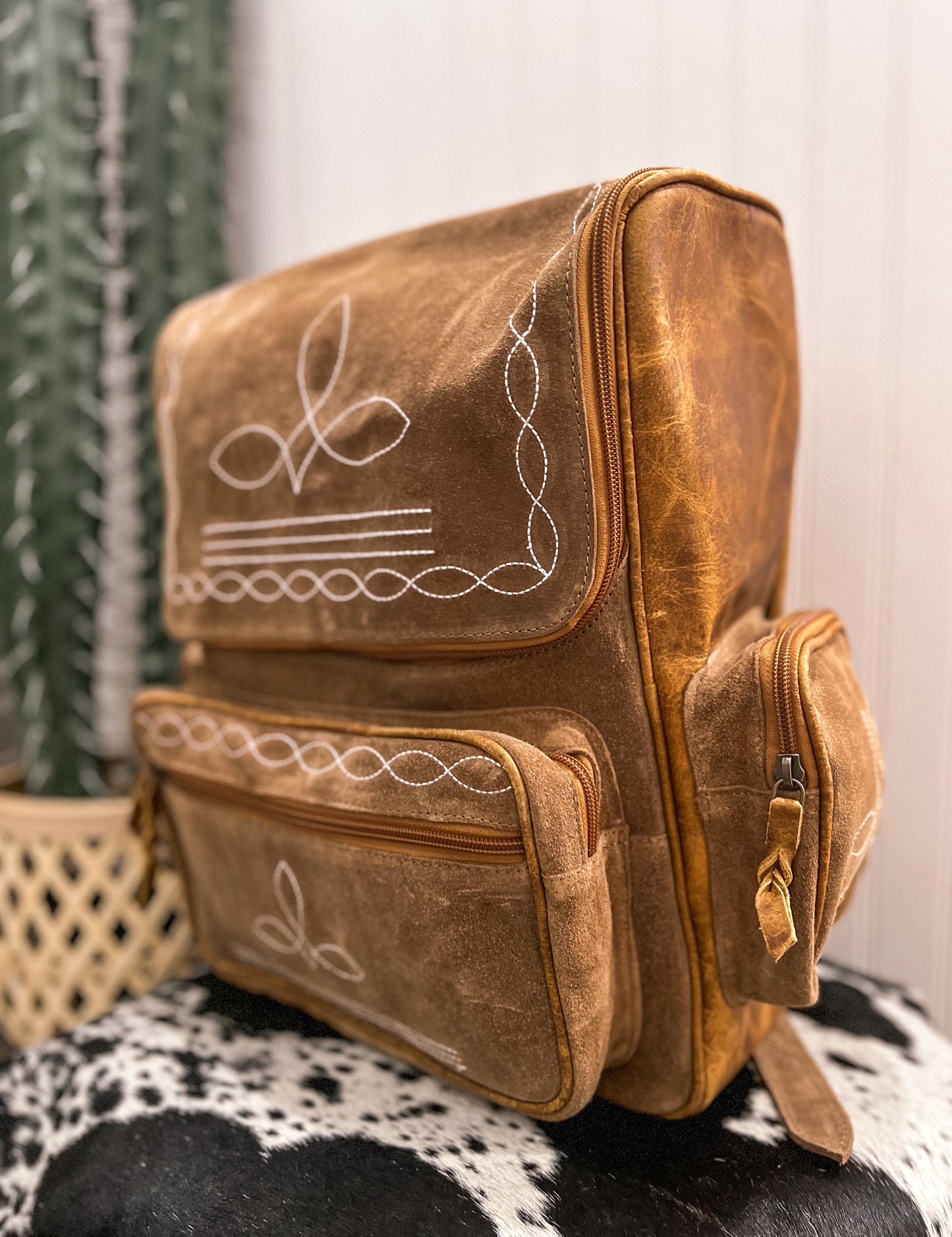 Boot Stitch Leather Backpack *Light Brown