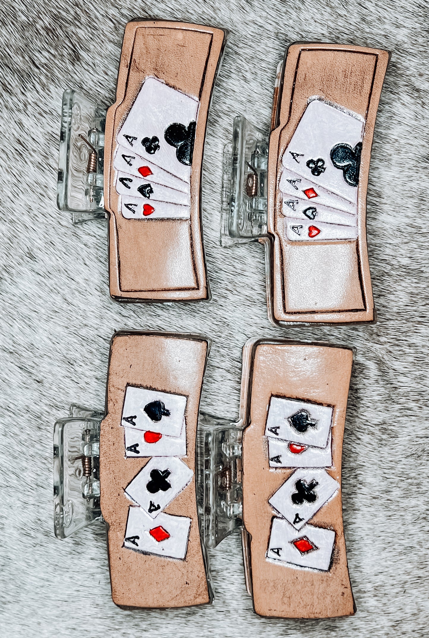 Cards Tooled Leather Claw Clip