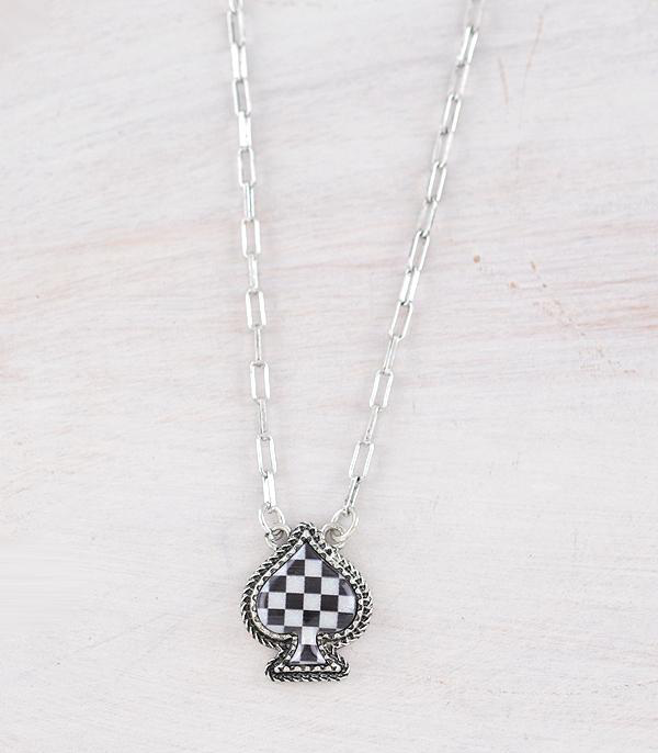 Checkered Spade Pendant Necklace