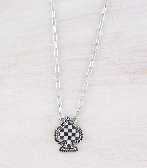 Checkered Spade Pendant Necklace