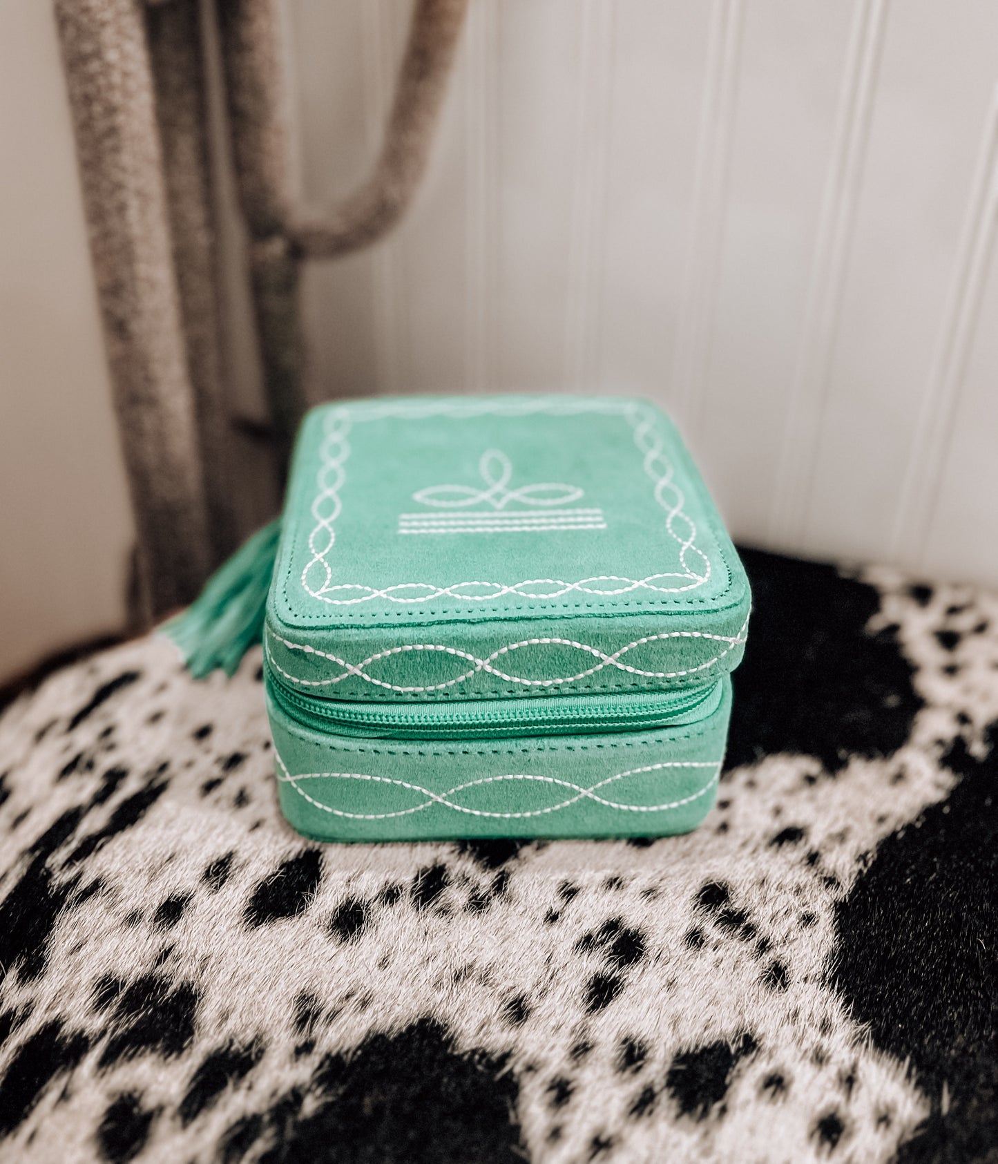 Turquoise Boot Stitch Square Jewelry Box