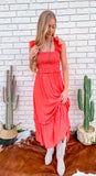 Orange Ruffle Sleeve Tiered Midi Dress