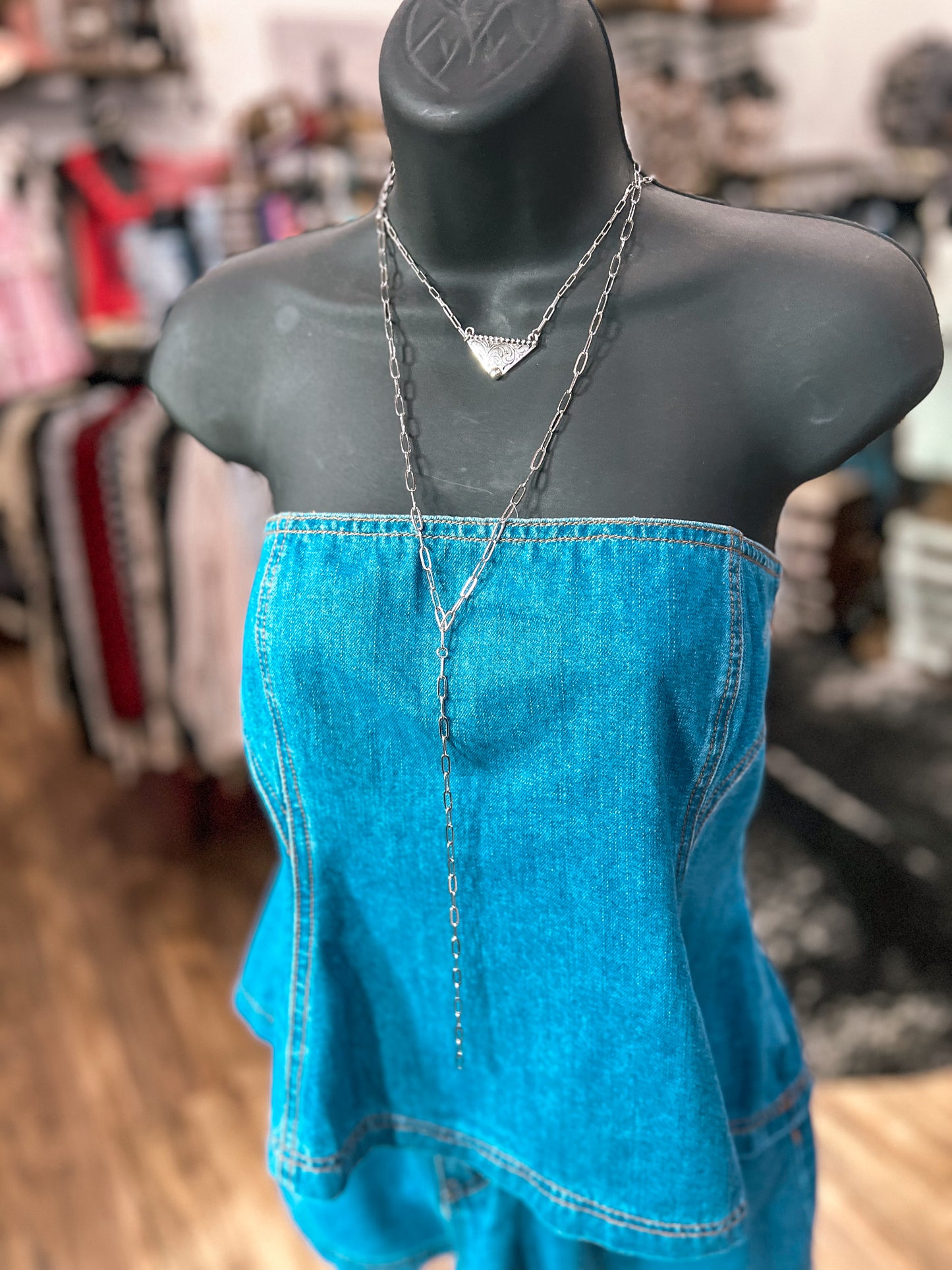 Silver Plated Lariat Chain Necklace
