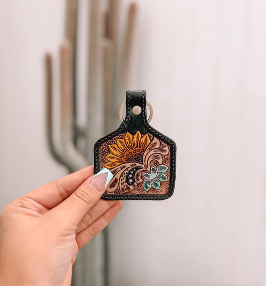 Garden Trail  Hand-tooled Leather Key Fob