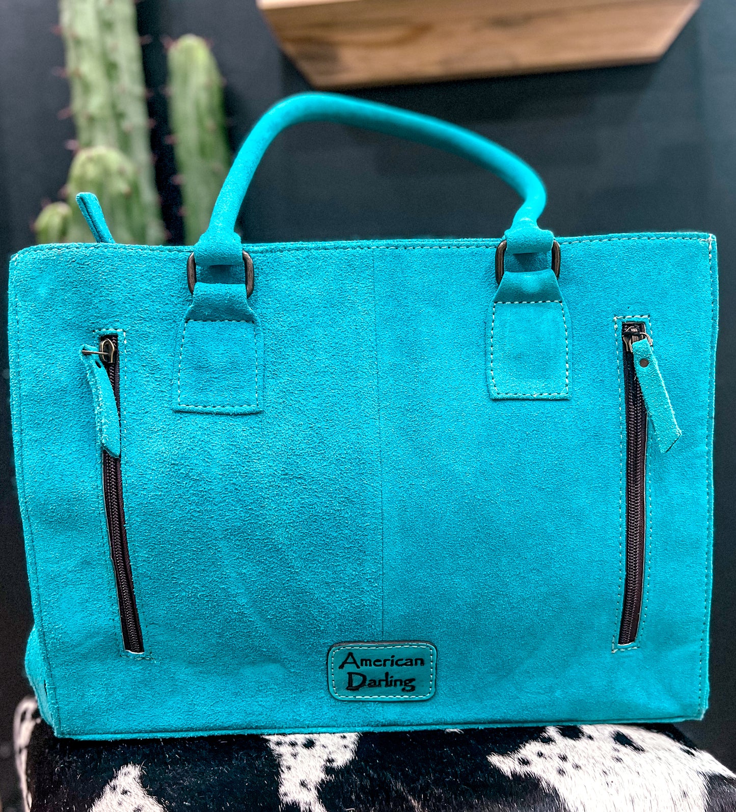Turquoise Boot Stitch Tote Purse Crossbody