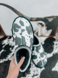 Black Cowprint Slippers