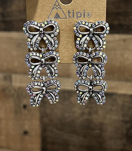 Rhinestone Bow Drop Earrings