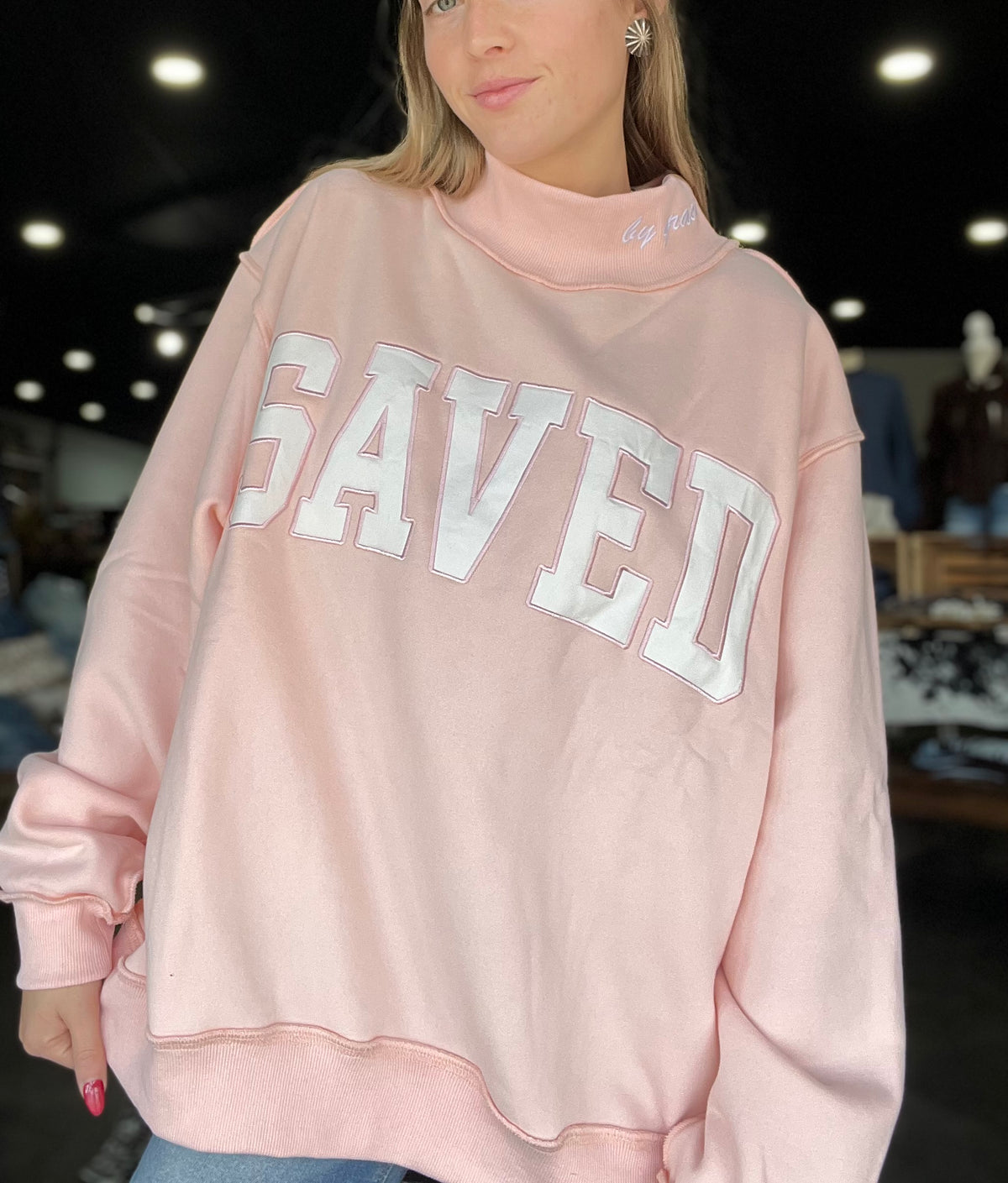 Saved By Grace Mock Neck Sweatshirt